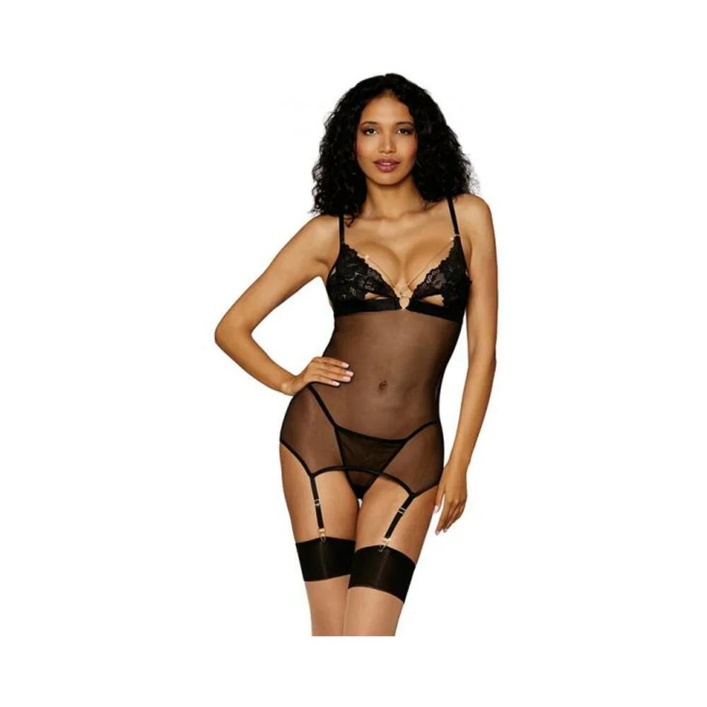 Dreamgirl Garter Slip With G-string Black Os
