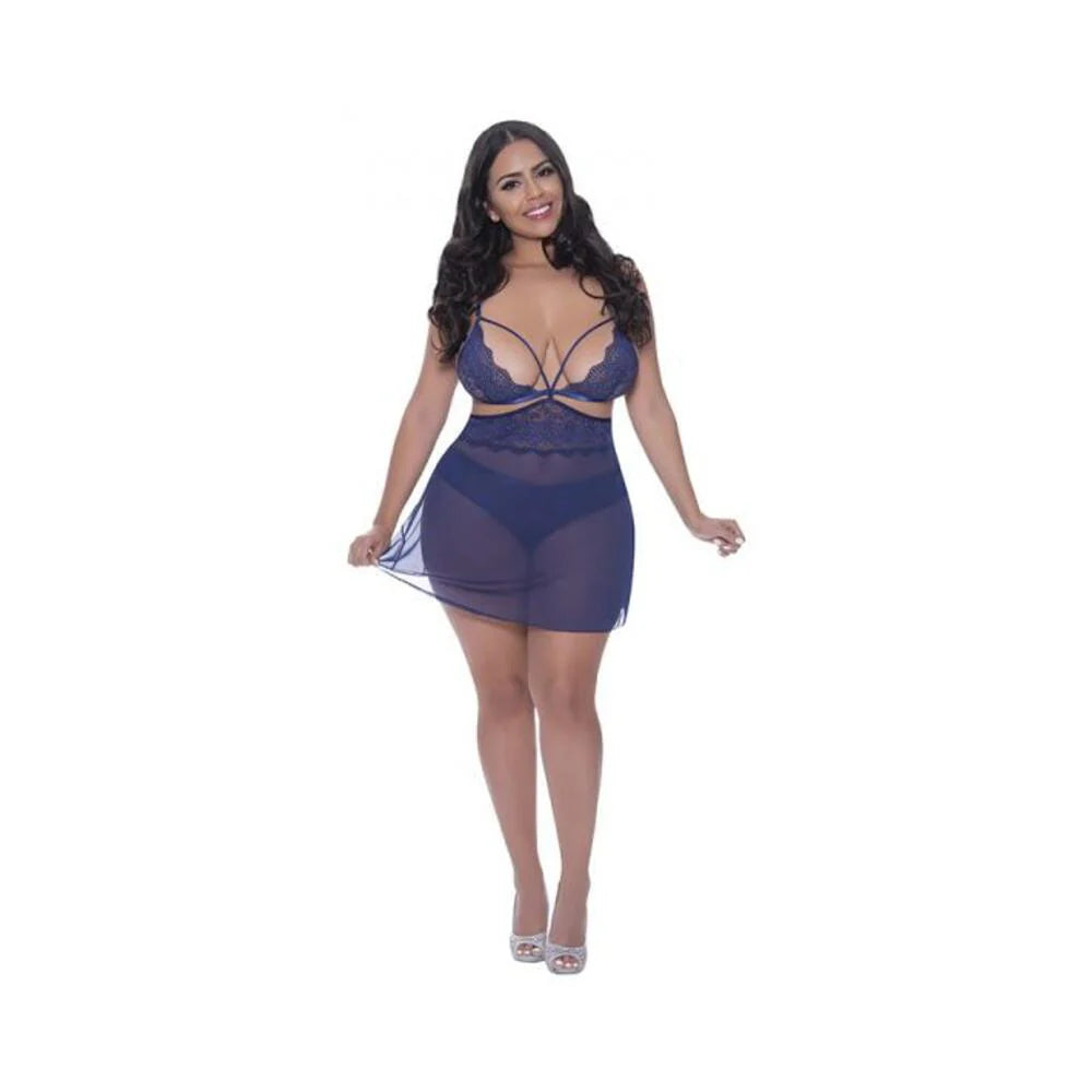 Magic Silk Berrylicious Babydoll & Panty Set Blueberry Queen Size