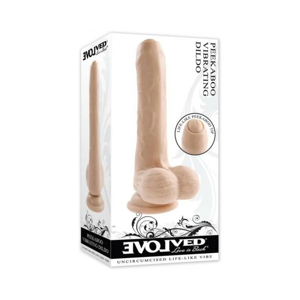 Evolved Peek A Boo Rechargeable Vibrating 8 In. Silicone Uncircumcised Dildo With Power Boost Light