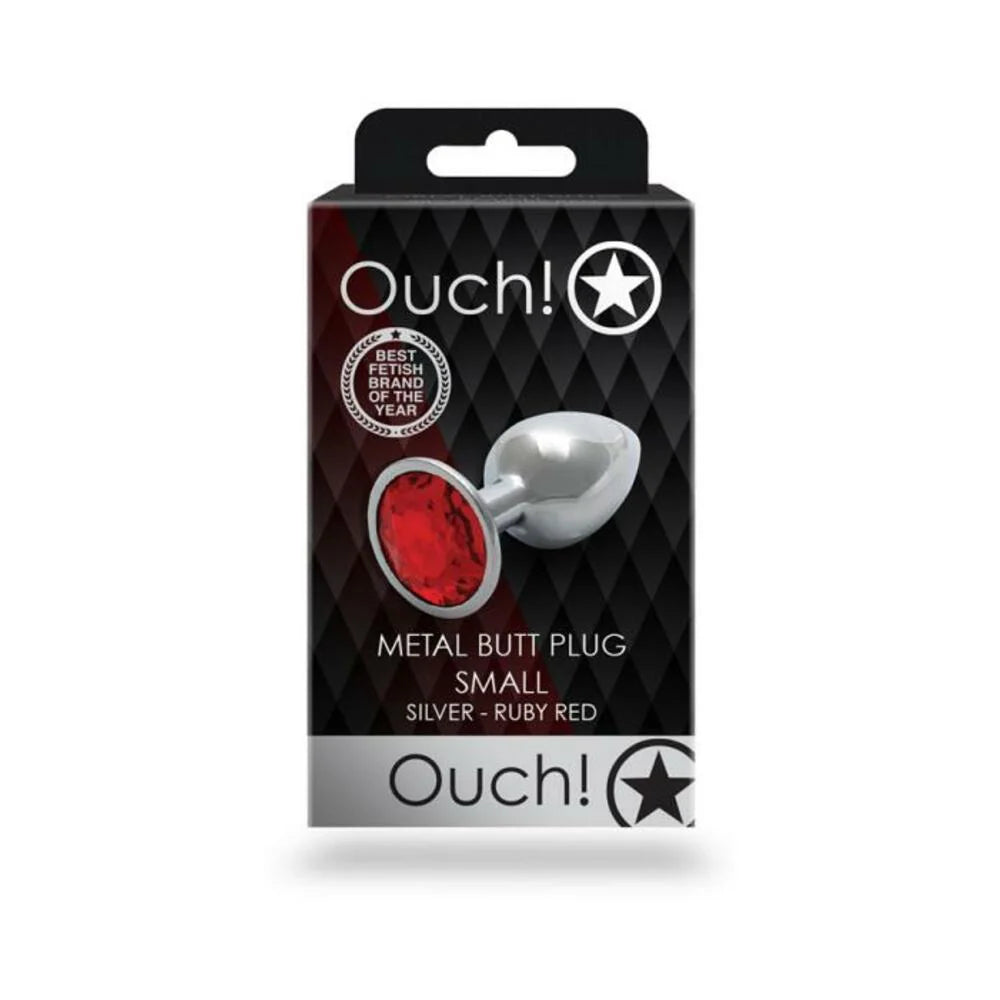 Round Gem Butt Plug Small Silver Ruby Red