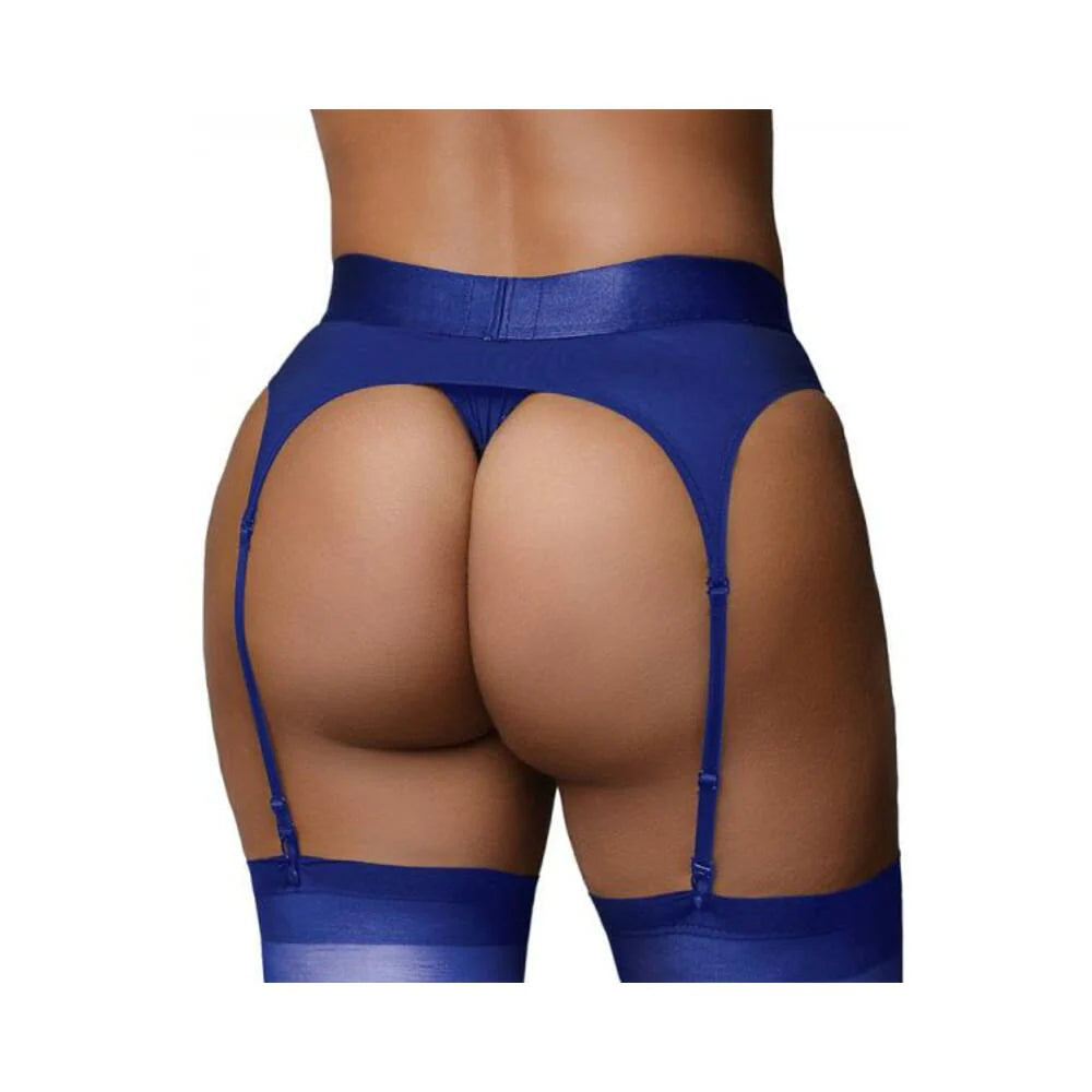 Ouch! Vibrating Strap-on Thong With Adjustable Garters Royal Blue Xl/xxl