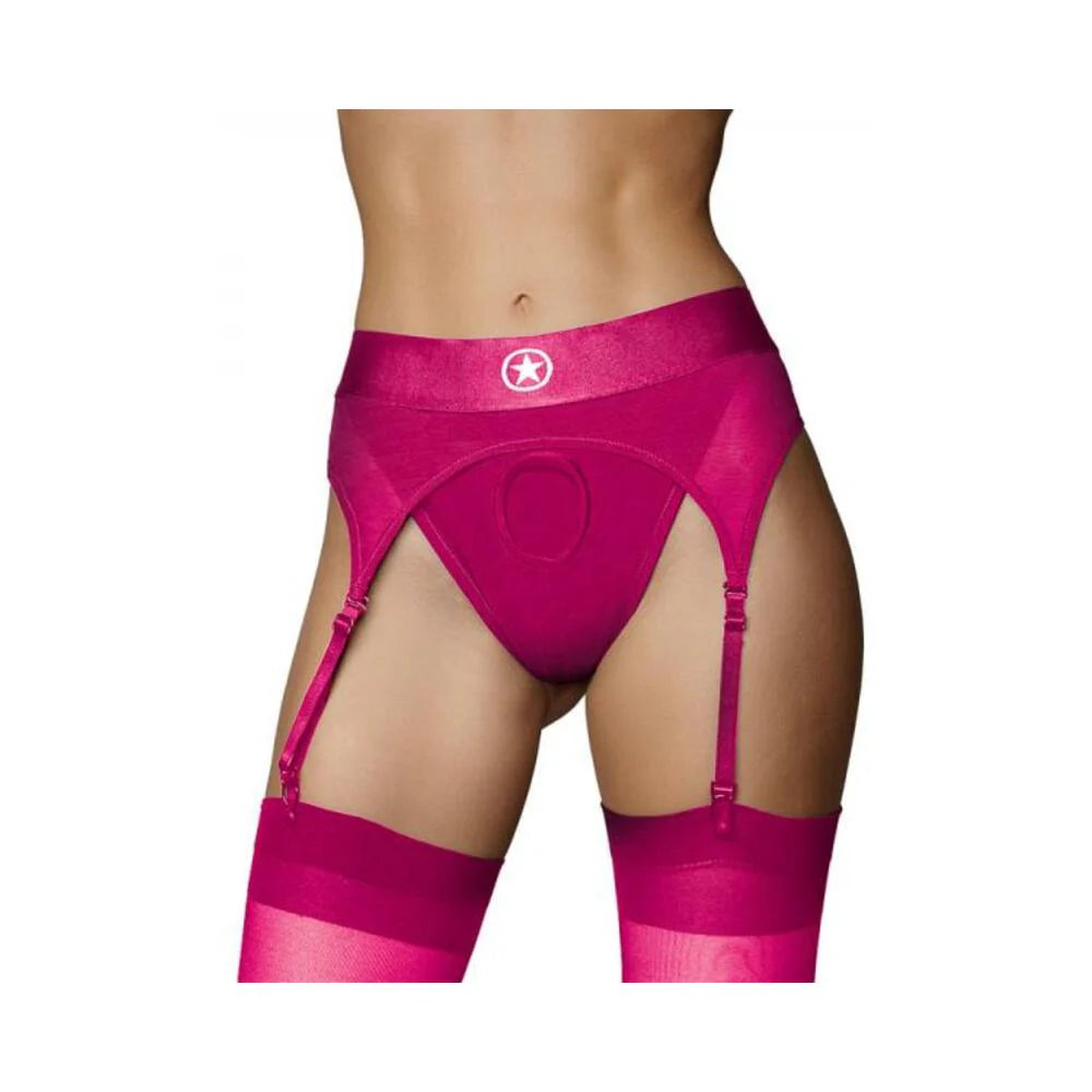 Ouch! Vibrating Strap-on Thong With Adjustable Garters Pink Xs/s