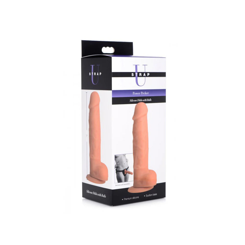 Power Pecker 7 Inch Silicone Dildo With Balls - Flesh