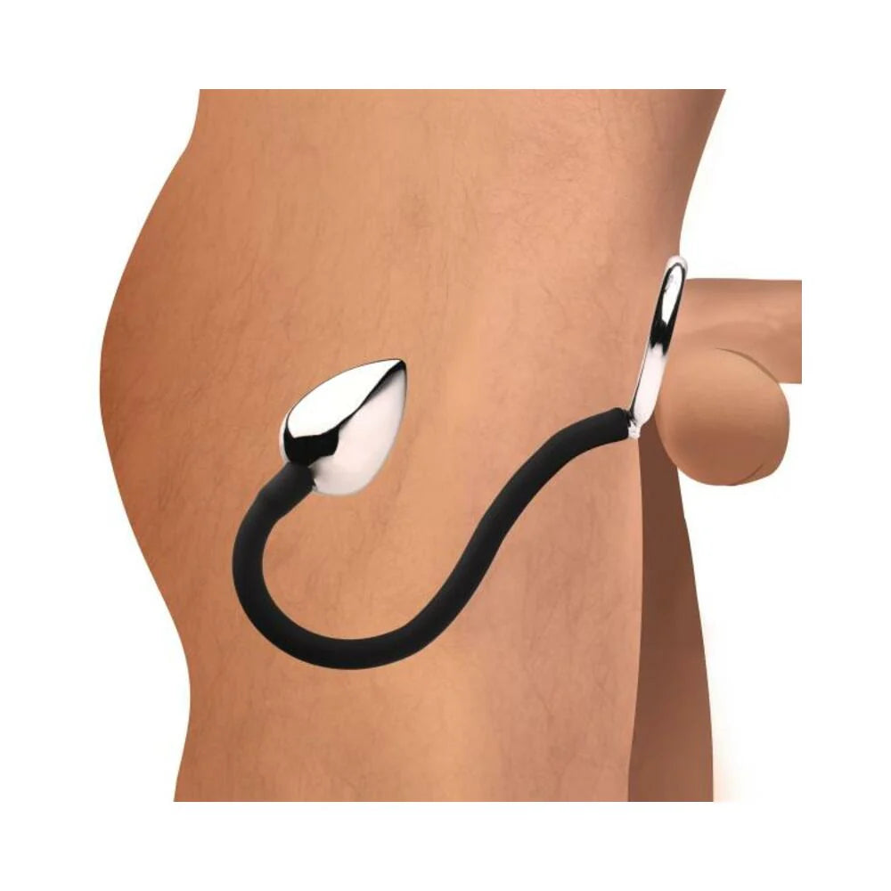 Tug And Plug Cock And Ball Ring With Anal Plug