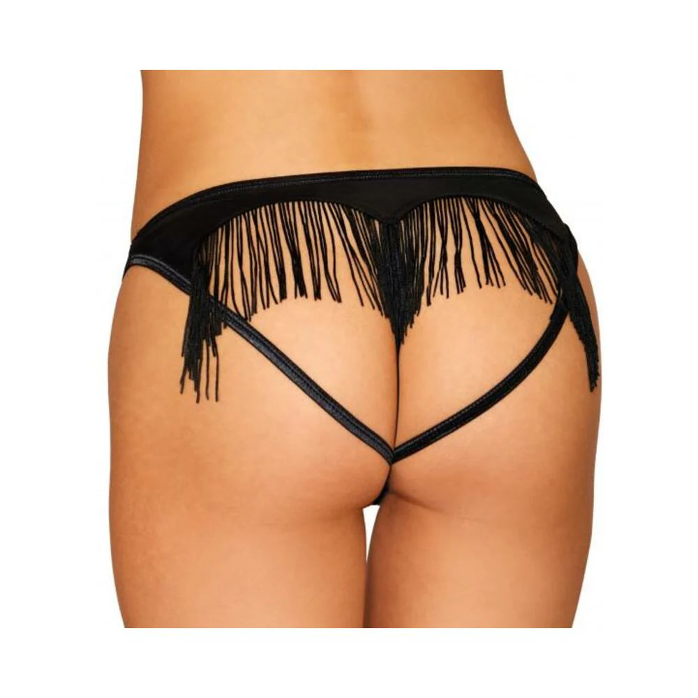 Heart Back Panty W/ Fringe Black X-large