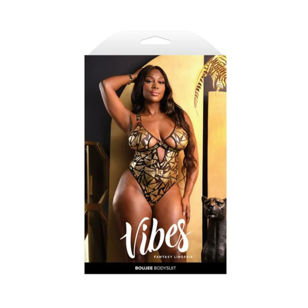 Fantasy Lingerie Vibes Boujee Cut-out Shattered Foil Mesh Bodysuit Queen Size