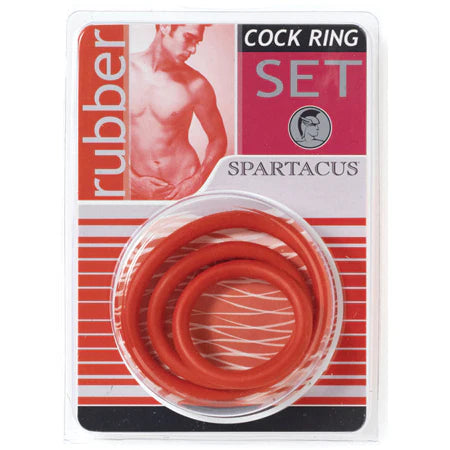 Spartacus Rubber Cock Ring Set - Red Pack of 3