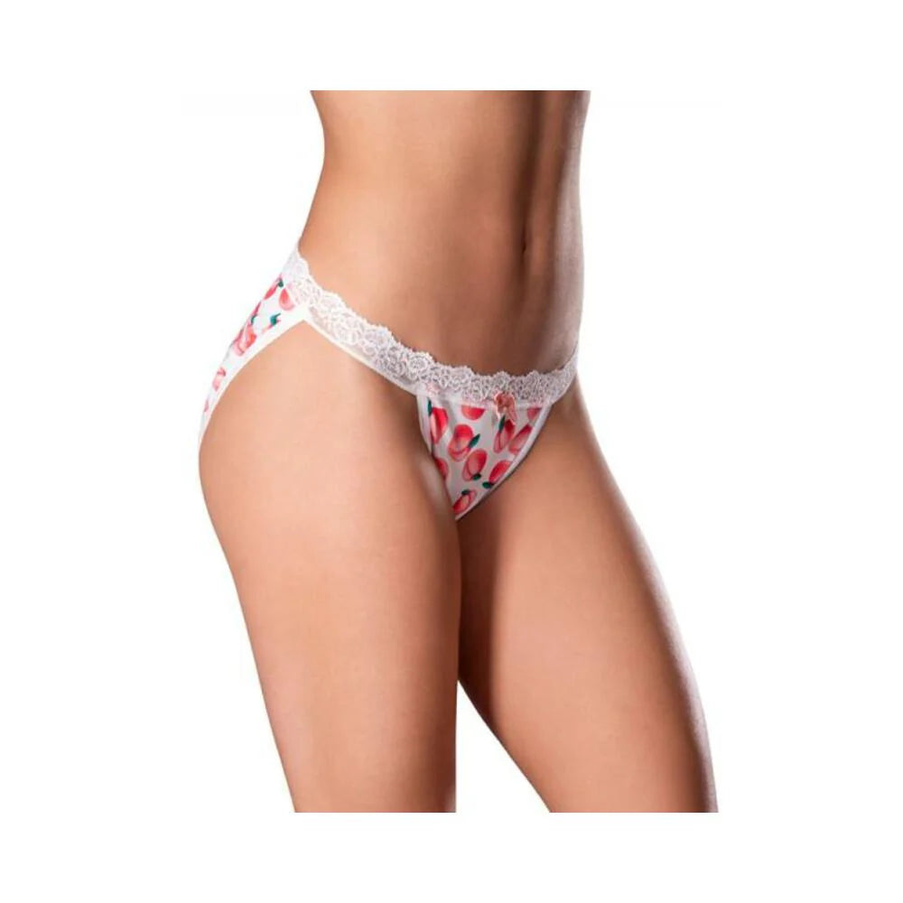 Magic Silk Sweet Treats Split Back & Crotchless Panty With Lube Peach S/m