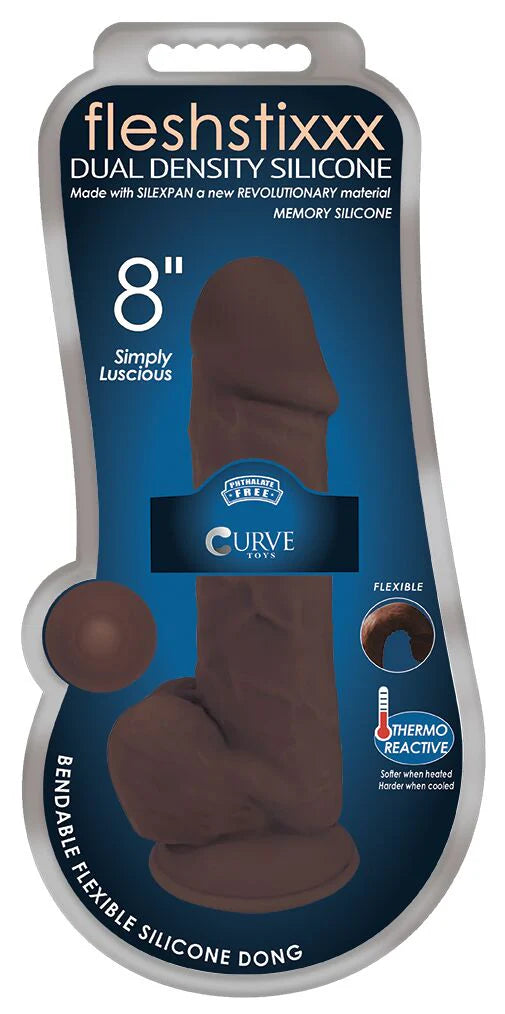 8 Inch Fleshstixxx Silicone Dildo With Balls - Chocolate