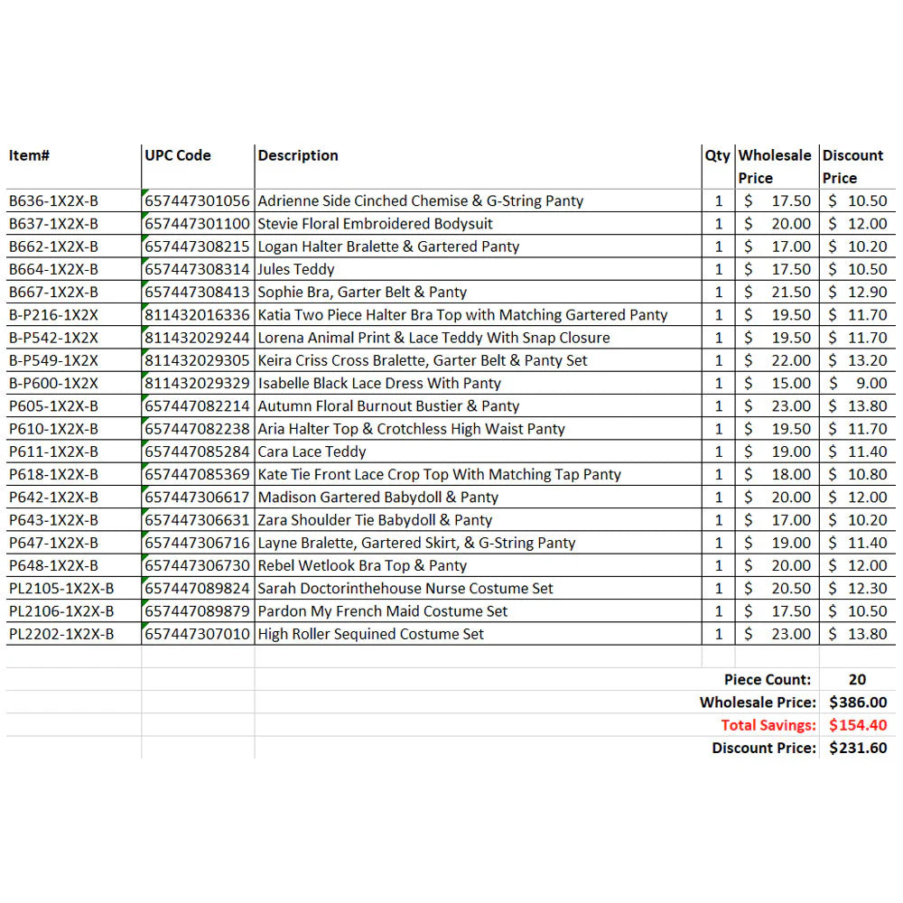 FL 20 Piece Grab Bag 1X/2X Mix B