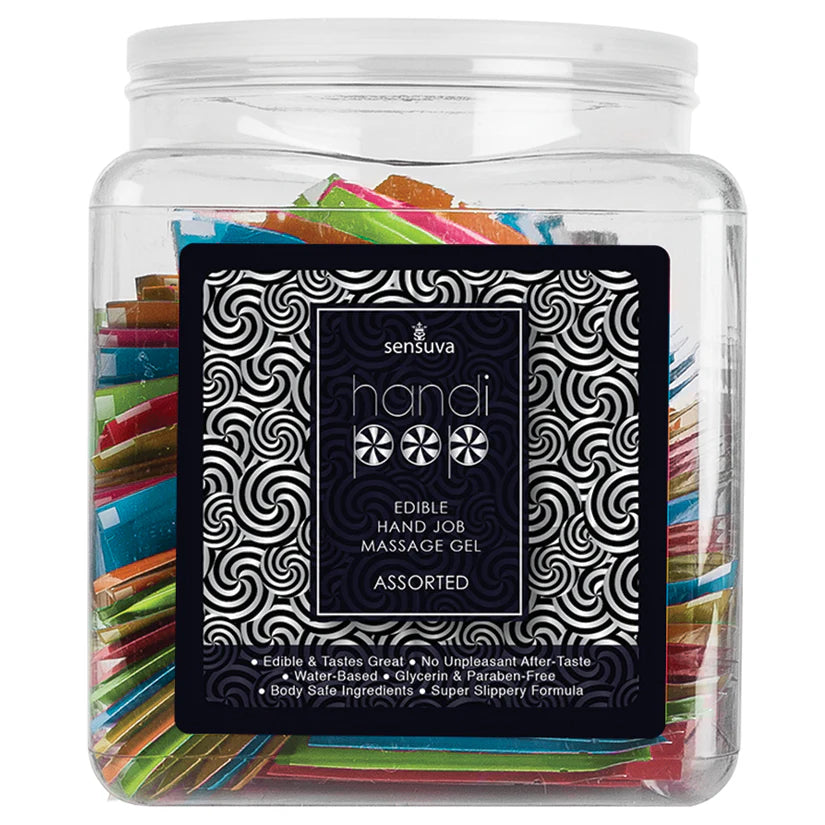 Handipop Hand Job Massage Gel Assorted Flavor - 100 Piece Single Use Packet Tub